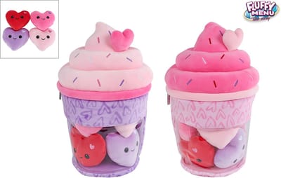 Van Manen pluche ijsje knuffel met hartjes - Fluffy Menu 36cm speelgoed.