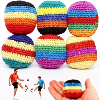 Kick Ball Gehaakt Katoen - 6 stuks - Gebreide voettassen - 6 cm Hacky sack - Zakjes Gooien - Footbag - Jongleerballen - Cornhole - Vangen en werpen - Speelgoed - kickballen - Voor buiten, stressverlichting, feesten en coördinatietraining