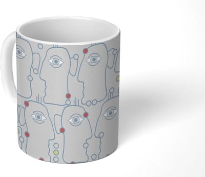 Mok - Koffiemok - Line Art - Gezicht - Patroon - Mokken - 350 ML - Beker - Koffiemokken - Theemok