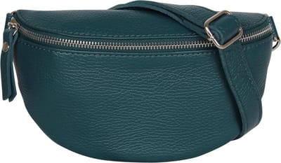 AmbraModa GLX10 - Dames heren unisex kleine heuptas buiktas crossbodytas, ideaal voor vakantie, reizen, uitgaan gemaakt van echt leer. Petrol