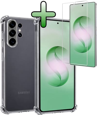 Hoesje Met Screenprotector - Geschikt voor Samsung Galaxy S26 Ultra - Sterk & Shockproof - Siliconen Case - Back Cover - Telefoon Hoes - Shock Proof - Transparant