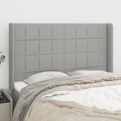 vidaXL - Hoofdbord - met - randen - 147x16x118/128 - cm - stof - lichtgrijs