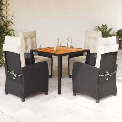 vidaXL - 5-delige - Tuinset - met - kussens - poly - rattan - zwart