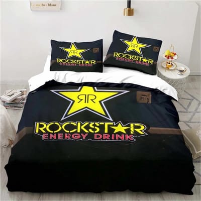 D-Drinks Rockstar Energy Lakens Dekbedovertrekken Beddengoed Slaapzaal Lakens Driedelige Beddengoedset Driedelige Zachte Warme Beddengoedset EU single(135x200cm)