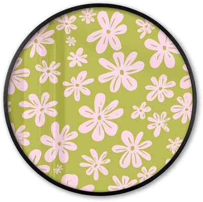 Poster in lijst Rond - Fotolijst 60x60 cm - Posters - Bloemen - Roze - Getekend - Patroon - Ronde posterlijst zwart - Decoratie - Wanddecoratie woonkamer - Muurdecoratie slaapkamer