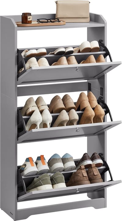 VASAGLE - Schoenenkast - Schoenenkast met 3 Kleppen - Voor 12-20 Paar Schoenen - Ruimtebesparend Ontwerp