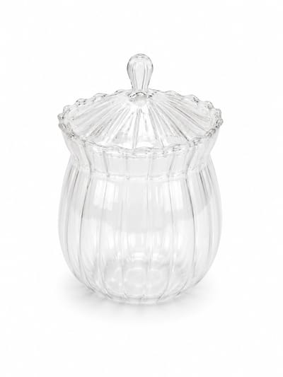 Mevaz Glazen Suikerpot – Glazen Snoeppot met Deksel – 330 ml – Geribbeld Glas – Bonbonnière – Decoratieve Voorraadpot – Transparant