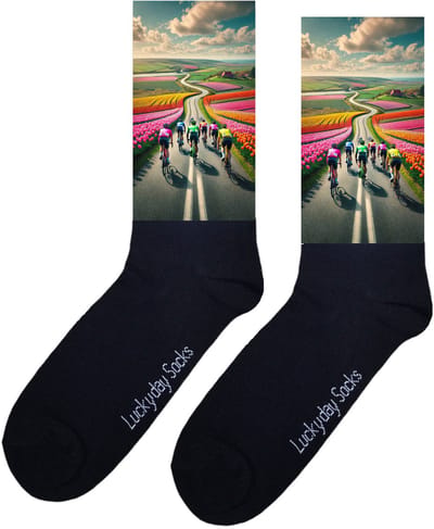 Wielrennen - Opkikker - Grappige sokken - Valentijns cadeau - Verjaardag cadeau - Sinterklaas cadeau - Kunst - Leuke sokken - Vrolijke sokken - Fiets - Wielrenfiets - Kerstsokken - Vaderdag - Moederdag - Kerstcadeau - Socks maken Happy - 37-44