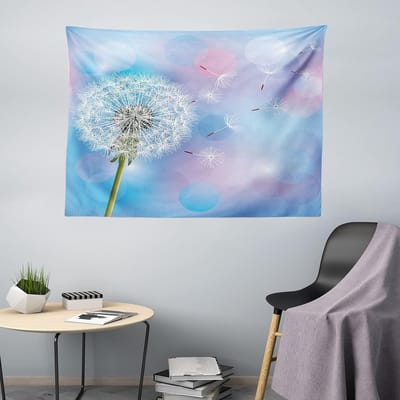 ABAKUHAUS Paardenbloem Tapijt, Bokeh Design Blaasbal, Woonkamer Slaapkamer Wanddoek Zijdezacht Satijn Tapijt, 200 x 150 cm, Hemelsblauw Lichtroze Groen