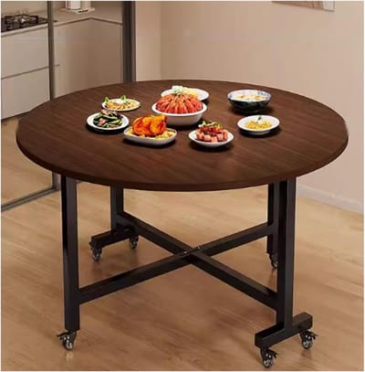 Opvouwbare Eettafel - Verplaatsbare Tafel - Kleine Ruimtes - Rond Uitschuifbaar - 100cm Diameter - Walnoot