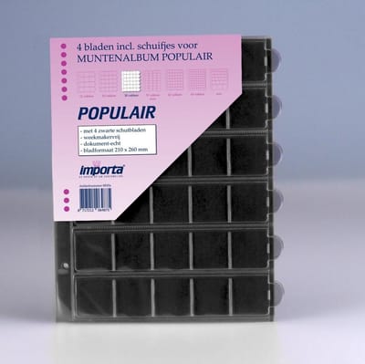 Importa POPULAIR muntbladen incl. schuifjes, 4 stuks 30-vaks met zwarte schutbladen, geschikt voor 120 munten