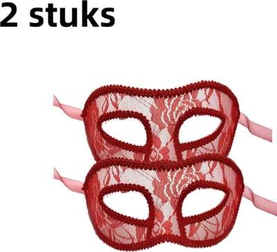 2-delig Halloweenmasker - Damesfeestje met platte kant - Half gezicht Prom oogmasker - Prinsessenkant Feestdagen Prestatiemasker - rood