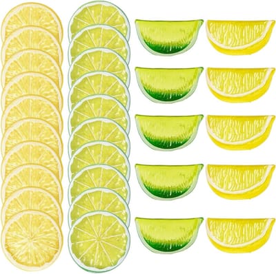 30 Stuks Citroen Decoratieset, Decoratieve Citroenen met Gele en Groene Schijven en Dobbelstenen, Perfect voor Tafeldecoratie, Keuken en Zomerfeesten