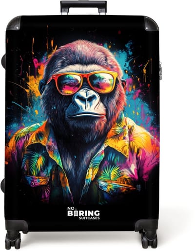 NoBoringSuitcases.com® - Koffer groot - Reiskoffer lichtgewicht - Gorilla met Hawaii blouse - Rolkoffer met 4 wielen - Grote trolley XL - 98 liter bagage