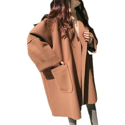 Losse wollen jas dames winter Koreaanse versie temperament middellang grote maat cocon wollen jas XXXL kameel