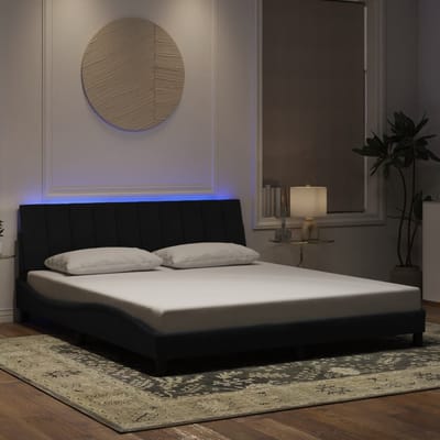 vidaXL - Bedframe - met - LED - zonder - matras - "Hanko" - - fluweel - zwart - 180x200 - cm