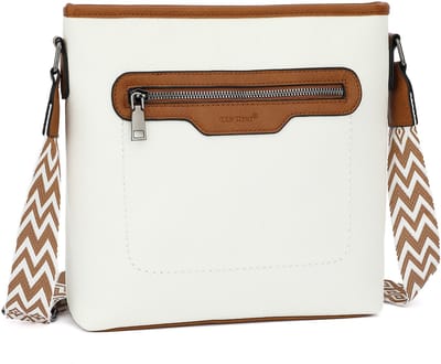 TAN.TOMI Dames Schoudertas – Modieuze Crossbodytas van Kunstleer met Verstelbare Brede Schouderriem en Multi-Vakken - Wit/lichtbruin