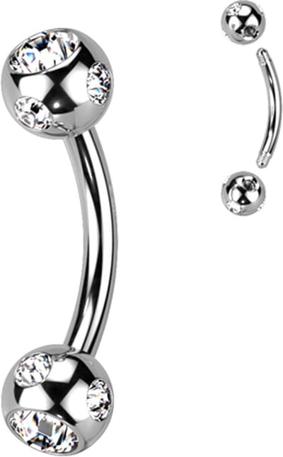 piercing curved crystal ball 1.2x8x4 - wit - LMPiercings