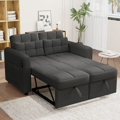 MODFU Slaapbank - 3-In-1 En Verstelbare Rugleuning - Met USB En Opbergtassen - Katoen-Linnen - Grijs - 142 X 85 X 83 Cm