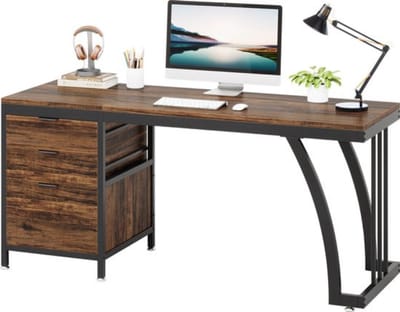 CORE Computerbureau - Werkbureau - Studiebureau - Bureau - Met ladekast - Industrieel design - 150x50x75cm - Rustiek Bruin