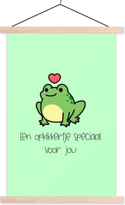 Posterhanger incl. Poster 40x60 cm - Schoolplaat - Beterschap - Quotes - Kikker - Opkikker - Textielposter - Blanke latten