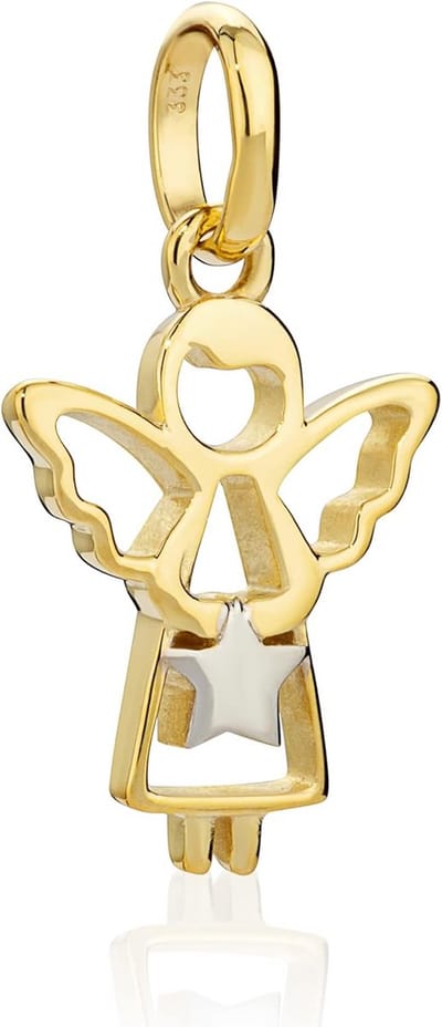 Hanger Engel 333 Geelgoud 14 Karaat Tweekleurig Glanzend Amulet Beschermengel Talisman