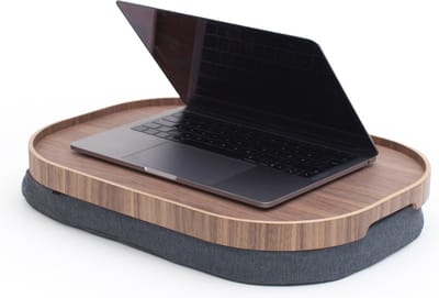 Bosign - Schootdienblad - Laptray - Curveline - Large - Anti-slip - Walnoothout blad - Grijs kussen - 47 x 34 x 6,5 cm
