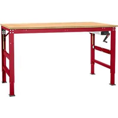 Werktafel Ergo K, met zwengel,  1250 x 800 mm, tafelblad multiplex, robijnrood