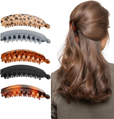 Vintage Retro Haarclips voor Dik Haar - 5 Stuks Matte en Schildpad Motief, Antislip Franse Haaraccessoires voor Dun en Krullend Haar