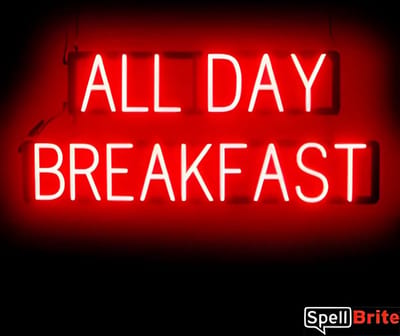 ALL DAY BREAKFAST - Lichtreclame Neon LED bord verlicht | SpellBrite | 89 x 38 cm | 6 Dimstanden - 8 Lichtanimaties | Reclamebord neon verlichting