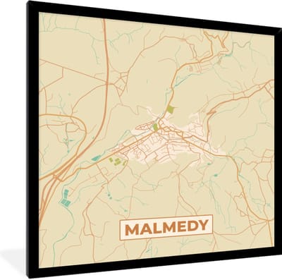 Fotolijst incl. Poster - Stadskaart - Vintage - Kaart - Plattegrond - Malmedy - 40x40 cm - Posterlijst