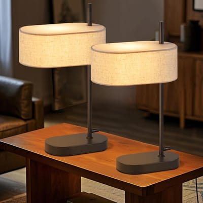 Glitzerlife Beige Stoffen Kap - Nachtkastlampen - Tafellamp Landelijk 2-Set - Schemerlampje Slaapkamer met E14 Fitting - Vintage Retro Rustiek voor Slaapkamer Woonkamer Bureau - Exclusief lamp