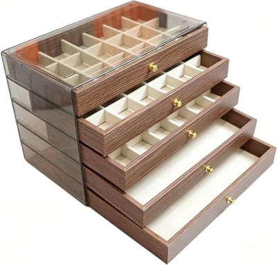 Sieradendoos - Juwelendoosje Opberger - Sieraden Opbergen - Transparant Deksel - 5 Lagen - Zwart Bruin