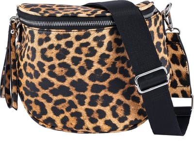 Nouka Dames Tas met Panterprint – Vegan / Pu Leer - Schoudertas – Crossbody – Buideltas - met Verstelbare & Afneembare Brede Tassenriem / Schouderriem