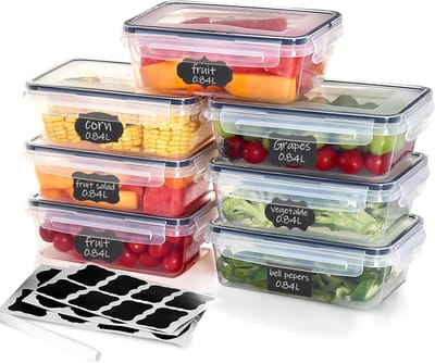 Famanu – 7 x 840 ml luchtdichte voedselcontainers, BPA-vrij, draagbaar, kunststof, geschikt voor koe