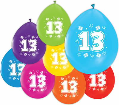 16 Ballonnen 12″ 2 Zijdig bedrukt 13 jaar - Versiering Slinger Feestdecoratie Decoratie Verjaardag Jubileum Ballon Feest
