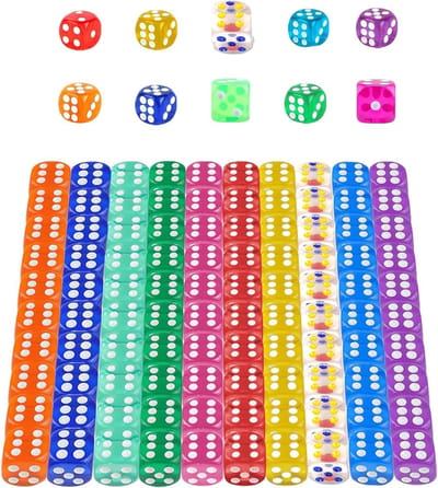 Dobbelstenen Set - Zeszijdige Kubussen - Spellen Spelen - Doorschijnende Kleuren - 16 mm - Meerkleurig
