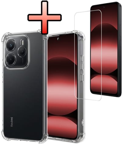 Hoesje - Met Screenprotector - Geschikt voor Xiaomi Redmi Note 14 5G - Sterk & Shockproof - Siliconen Case - Back Cover - Telefoon Hoes - Shock Proof - Transparant