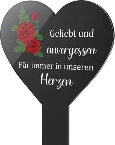 Hartvormige Grafsteen met Gravure van Zwart Acryl - Weerbestendige Grafdecoratie en Tuinspies