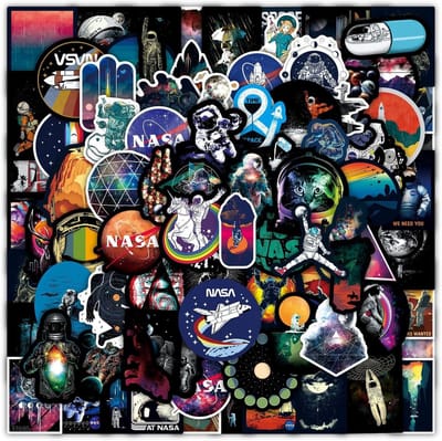 100 Stuks Ruimte Stickers - Astronauten en Raket Decals voor Kinderen - Waterdichte Vinyl Stickers voor Laptops, Gitaren, Skateboards
