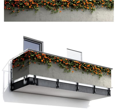 Balkonscherm 500x100 cm - Balkonposter Bloemen - Muur - Oranje - Balkon scherm decoratie - Balkonschermen - Balkondoek zonnescherm