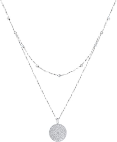 Elli - Halsketting - Dames laagjes look munt plaatje vintage met kristallen in 925 sterling zilver - Dames