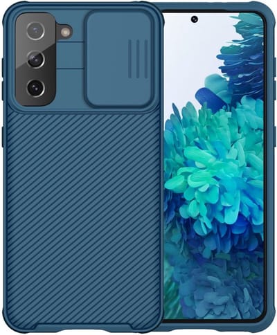 Geschikt voor CamShield Samsung Galaxy S21 Hoesje met Camera Slider Blauw