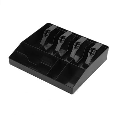 longziming -Geldlade Cassette - Kassalade - ABS Materiaal - 31,8x27,5x6cm - ABS Kunststof - 8 Vakken - Uitneembare Muntlade - Sterke Veerclips - Voor Kantoor, Winkel, Vereniging - Zwart