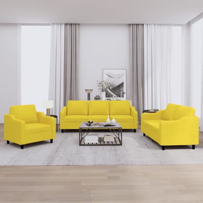 vidaXL - 3-delige - Loungeset - met - kussens - stof - lichtgeel