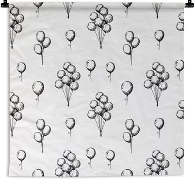 Wandkleed - Wanddoek - Ballon - Patronen - Zwart Wit - 90x90 cm - Wandtapijt