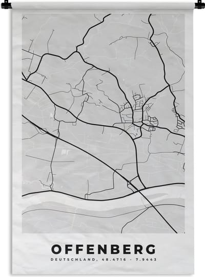 Wandkleed - Wanddoek - Offenberg - Stadskaart - Duitsland - Kaart - Plattegrond - 120x180 cm - Wandtapijt
