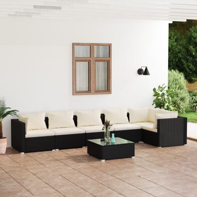 vidaXL - 7-delige - Loungeset - met - kussens - poly - rattan - zwart