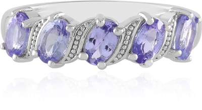 Cavill - Elegante Zilveren Ring - 925 Sterling Zilver - 5 Ovale Tanzanieten 0,891 ct - Paarse Edelsteen Sieraden, Casual & Formeel