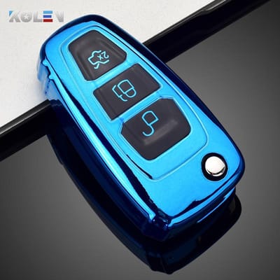 Zachte TPU Auto Afstandsbediening Sleutelhoes Cover Voor Ford Focus 2 3 Mk2 Mk3 Fiesta Mondeo Kuga Ecosport Ranger Auto Sleutel Beschermhouder Shell blue